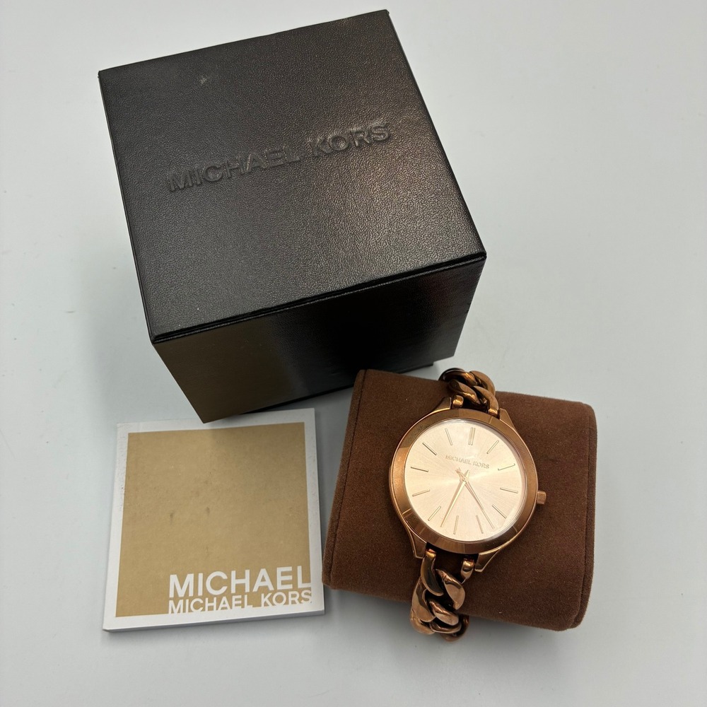 Michael Kors Slim Runway Rose Gold Chain Link Watch MK-3223 Stainless Steel